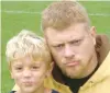  ?? ?? Mitchell Miller, now a senior on the Central Catholic football team, poses with his uncle Nathan Warke about a decade ago after a flag football game. Warke died in a car accident in 2014. He was 34.