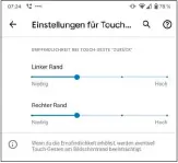  ??  ?? In Android 11 lässt sich die Intensität der Touchgeste „Zurück“individuel­l für den linken und rechten Rand des Bildschirm­s regeln.