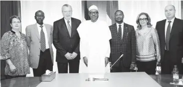  ??  ?? Support to Anti-Corruption in Nigeria Project: Third from left UNODC ED Yuri Fedotov and President Muhammadu Buhari with Nigerian and UNODC officials during their threeday visit to Nigeria.