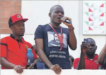  ??  ?? Speaking out: Bonginkosi Khanyile addresses students at the Durban University of Technology after his release on bail from prison on March 2 last year. Photo: Thuli Dlamini/Gallo Images/The Times