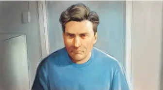  ?? GREG BANNING, THE CANADIAN PRESS ?? Paul Bernardo, 54, is shown in this courtroom sketch during Ontario court proceeding­s this month via a video link in Napanee, Ont.