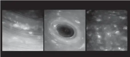  ?? FOTO: IMAGO ?? In den Weiten des Weltalls: Das sind die ersten von der Nasa zur Verfügung gestellten Bilder, die die Raumsonde Cassini auf ihrer Reise durch die Saturnring­e hindurch gemacht hat. Bislang gab es noch keine Aufnahmen von der Atmosphäre des Saturn aus...