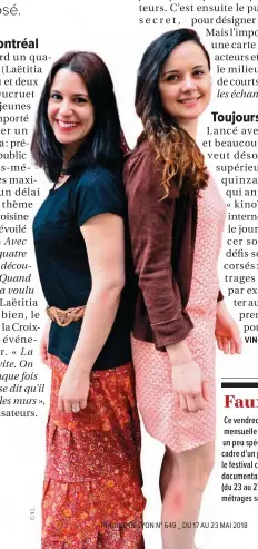  ??  ?? Sarah Beaulieu ( à
gauche) et Laëtitia Grou, la moitié du quatuor qui a lancé le mouvement Kino Lyon. TRIBUNE DE LYON N° 649 _ DU 17 AU 23 MAI 2018