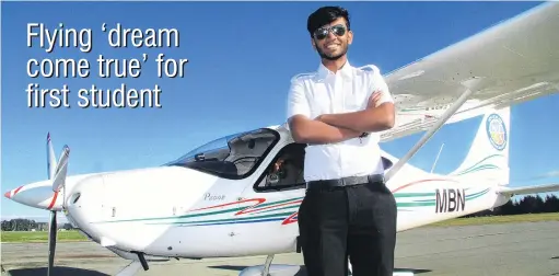  ?? PHOTO: HAMISH MACLEAN ?? Touchdown . . . Rohit Ramesh (18), of Doha, Qatar, flew a plane for the first time this week. He is the first student at Oamaru’s internatio­nal flight school, the New Zealand Airline Academy.