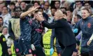  ?? Nigel Keene/ProSports/Shuttersto­ck ?? Pep Guardiola clutches Phil Foden’s face after the City player’s goal in Madrid. Photograph: