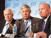  ?? ASSOCIATED PRESS FILE PHOTO ?? Former Rep. Fred Upton, R-Mich., center, speaks during a panel on a Republican health care plan last summer in Washington with former Rep. John Kline, R-Minn., left, and Rep. Kevin Brady, R-Texas.