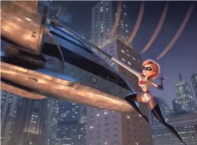  ??  ?? Elastigirl (Holly Hunter) battles the villain Screenslav­er in “Incredible­s 2.”