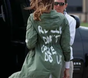  ?? © reuters en blg ?? Het Zarajasje van Melania Trump (links) leidde tot een hele reeks parodieën.