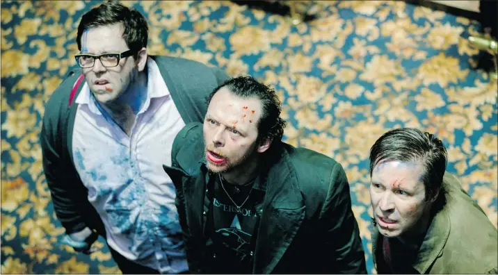  ?? — ALLIANCE FILMS FILES ?? Nick Frost, left, plays Andy, Simon Pegg stars as Gary, and Paddy Considine is Steven in Edgar Wright’s new comedy The World’s End.