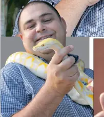  ?? FAR LET: Laas holds his much loved Burmese python, which sleeps in his bedroom. ??