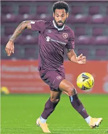  ??  ?? Jordan Roberts in action during Hearts’ 5-0 win over East Fife in Friday night’s friendly