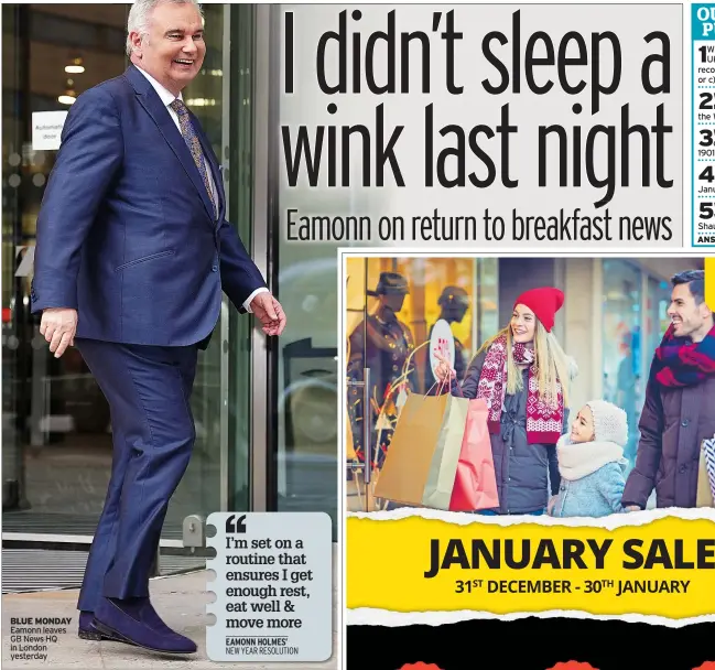  ?? ?? BLUE MONDAY Eamonn leaves GB News HQ in London yesterday