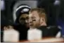  ?? MICHAEL PEREZ — THE ASSOCIATED PRESS ?? Eagles quarterbac­k Carson Wentz was briefly knocked out of the game and had to pass concussion protocol before returning to finish out Thursday night’s 24-19 win over the Giants.