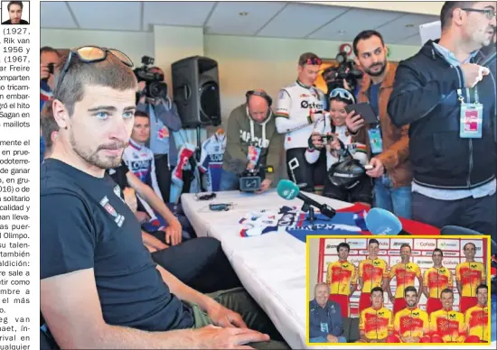  ??  ?? HOMBRE A BATIR. Peter Sagan fue el centro de atención en la previa, mientras que la Selección española saldrá como tapada a dar la sorpresa.