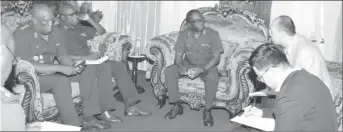  ?? (GDF photo) ?? GDF Chief of Staff Brigadier George Lewis (centre) meeting with a team from the Chinese Embassy on the visit.