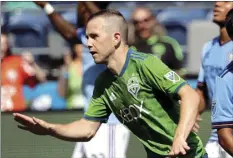  ?? AP FILE PHOTO/TED S. WARREN ?? In this 2018 file photo, Seattle Sounders midfielder Harry Shipp reacts after scoring a goal against
New York City FC during the second half of an MLS soccer match in Seattle.