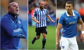  ??  ?? Left to right: The Ipswich manager Paul Cook, Sheffield Wednesday’s Barry Bannan, and Gassan Ahadme of Portsmouth. Composite: Getty