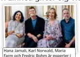  ?? FOTO: ULRIKA MALM ?? Hana Jamali, Karl Norwald, Maria Farm och Fredric Bohm är experter i programmet.