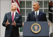  ?? PABLO MARTINEZ MONSIVAIS / ASSOCIATED PRESS 2016 ?? Former President Obama is emerging from the shadows to support the candidacy of his vice president, Joe Biden.