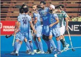  ?? HOCKEY INDIA PHOTO ?? The Indian hockey team celebrates after scoring a goal against Pakistan.