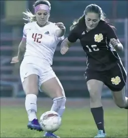  ?? Matt Freed/Post-Gazette ?? Freedom’s Myla Sharpless, left, shown working against Steel Valley’s Allie Carr in 2016, missed nearly 13 months with a torn ACL but has returned this season in time for the playoffs.