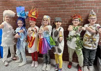  ?? Laura Murtough ?? Upper St. Clair Eisenhower Elementary School students Kara Mercer, left, Amelia Wilkinson, Isidora Lukic, Abigail Elders, Zomorrod Zalloum, Henry Wazenegger and Colton Lenhart were members of the first-place team in Division I (grades 3-5) Performanc­e Problem.