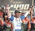  ?? COLIN E. BRALEY/AP ?? Bubba Wallace celebrates Sunday after winning a NASCAR Cup Series race at Kansas Speedway. The victory marked Wallace’s second Cup Series triumph.