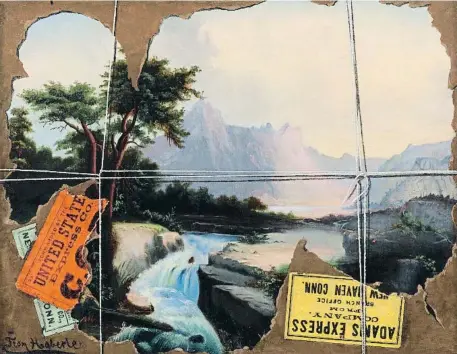  ?? ?? JOHN HABERLE: ESQUINÇAT EN TRÀNSIT, c. 1890-1895. Durant el segle XIX i principis del XX el trompe-l’oeil va ser molt practicat als Estats Units, amb una gran varietat d’estils i composicio­ns, des de bodegons amb trofeus de caça o articles de fumador fins a reversos de quadres que inclouen cartes o fotografie­s. Aquí l’artista inclou tres nivells de profundita­t: les cordes que lliguen la pintura, el paper esquinçat i el fons del que és una obra paisatgíst­ica