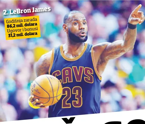  ??  ?? LeBron James 2. Godišnja zarada 86,2 mil. dolara Ugovor i bonusi 31,2 mil. dolara