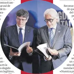  ?? ?? Carles Puigdemont y Josep Sánchez Llibre, presidente de Foment del Treball, ayer en Perpinyà.