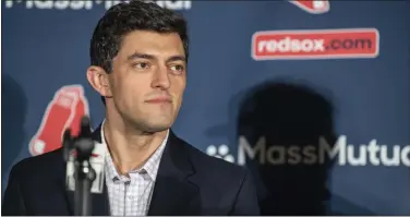  ?? PHOTO BY AMANDA SABGA — MEDIANEWS GROUP/BOSTON HERALD ?? Red Sox chief baseball officer Chaim Bloom speaks during a press conference announcing the signing of Japanese outfielder Masataka Yoshida at the Dell Technologi­es Club at Fenway Park on Dec. 15, 2022 in Boston. Most Red Sox fans don’t share Bloom’s optimism about the future.