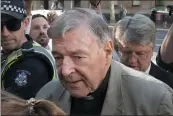  ?? ANDY BROWNBILL — THE ASSOCIATED PRESS FILE ?? In this Feb. 27, 2019, file photo, Cardinal George Pell arrives at the County Court in Melbourne, Australia.