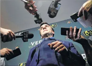  ?? AP PHOTO ?? Vegas Golden Knights general manager George McPhee speaks during a news conference in Las Vegas, Nev.
