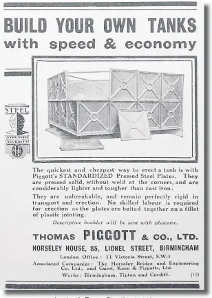 ??  ?? An advert for Thomas Piggott’s water tanks