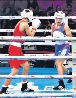  ?? BFI ?? Nikhat Zareen (R) in action against Jutamas Jitpong of Thailand in the 52kg final.