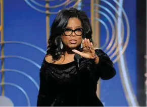  ?? (Photo by Paul Drinkwater, NBC via AP) ?? This image released by NBC shows Oprah Winfrey accepting the Cecil B. DeMille Award at the 75th Annual Golden Globe Awards in Beverly Hills, Calif., on Sunday, Jan. 7, 2018.