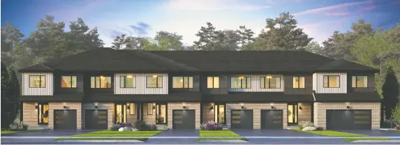  ?? PHOTOS: GLENVIEW HOMES ?? Townhomes at The Commons in Orléans by Glenview Homes feature options for a fifth bedroom in the basement or a double-car garage.