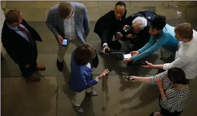  ?? The New York Times/TOM BRENNER ?? House Speaker Nancy Pelosi talks with reporters Friday on Capitol Hill before a private meeting with freshman Rep. Alexandria Ocasio-Cortez, D-N.Y. After the meeting Pelosi said she didn’t think they had “that many difference­s.”