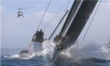  ?? Photograph: Kevin Manning/ Action Plus/REX/Shuttersto­ck ?? SHK Scallywag, skippered by David Witt, has retired from the 2023 Sydney to Hobart with a broken bow.