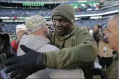  ?? SETH WENIG - THE ASSOCIATED PRESS ?? New York Jets head coach Todd Bowles, right, greets Buffalo Bills head coach Sean McDermott after an NFL football game, Sunday, Nov. 11, 2018, in East Rutherford, N.J. The Bills won 41-10.