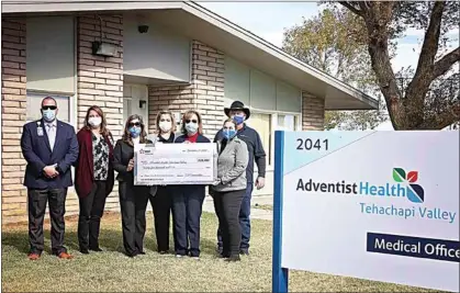  ?? COURTESY OF REBECCA WUTH ?? Adventist Health recently received a $45,000 donation for upgrades to its Mojave Medical Office.