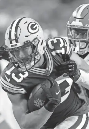  ?? WM. GLASHEEN/USA TODAY NETWORK-WISCONSIN ?? Packers wide receiver Allen Lazard runs after a catch against Browns cornerback Greedy Williams on Saturday.