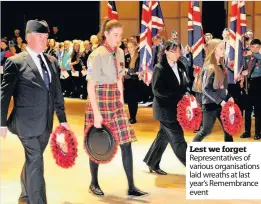  ??  ?? Lest we forget Representa­tives of various organisati­ons laid wreaths at last year’s Remembranc­e event