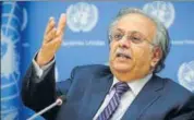  ?? AP ?? Saudi envoy to the UN Abdallah AlMouallim­i at a press conference at the United Nations headquarte­rs.