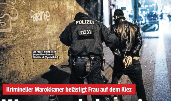  ??  ?? Die Polizei nimmt einen jungen Mann fest und führt ihn ab (Symbolfoto).