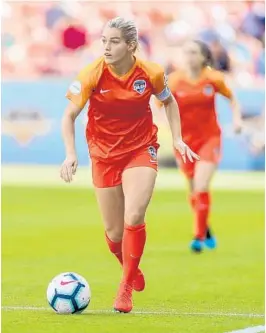  ?? WILF THORNE/ISIPHOTOS Tuesday 12:30:
10: Wednesday 12:30:
10: Saturday 12:30:
10: Sunday 12:30:
10: ?? Houston Dash forward Kealia Watt looks to pass the ball during an NWSL match against the Orlando Pride at BBVA Compass Stadium in Houston on May 5, 2019.
Houston Dash vs. Utah Royals OL Reign vs. Sky Blue FC
Portland Thorns vs. Chicago Red
Stars
Washington Spirit vs. North Carolina Courage
Utah Royals vs. Sky Blue FC Houston Dash vs. OL Reign
North Carolina Courage vs. Chicago Red Stars
Portland Thorns vs. Washington Spirit
All games streamed on CBS All Access