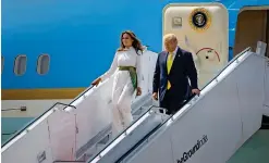  ?? PTI ?? US President Donald Trump and first lady Melania Trump upon their arrival at the Sardar Vallabhbha­i Patel Internatio­nal Airport in Ahmedabad. —