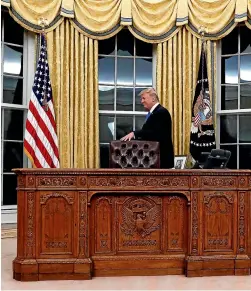  ??  ?? ‘‘Sir, that big old wooden desk we trucked down from Washington, we’re having trouble getting it into your en suite.’’