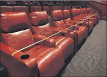  ?? SUBMITTED PHOTO ?? The Movie Tavern theaters in Montgomery and Chester counties are reopening this weekend — after being closed for five months. Occupancy in each theater will be reduced. This photo shows a row of seats taped off. Two seats will be left empty between each group of customers.