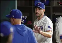  ?? GODOFREDO A. VASQUEZ/AP 2023 ?? Max Scherzer leads the list of those who have played for both Texas and Arizona. Here, he was throwing for the Rangers against the Astros Oct. 18. The Astros won that one 8-5.